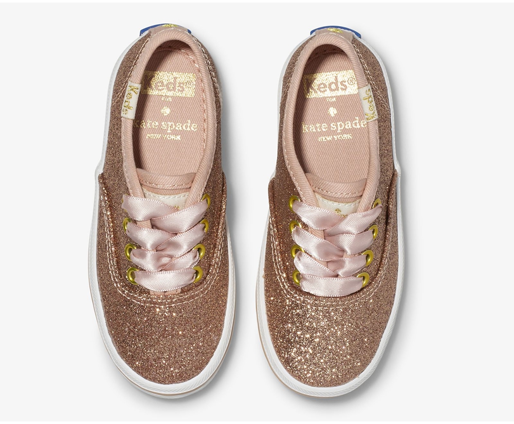 Πανινα Παπουτσια Παιδικα - Keds Kate Spade New York Champion Glitter - Ροζ Χρυσο Χρωμα - EICAS2705